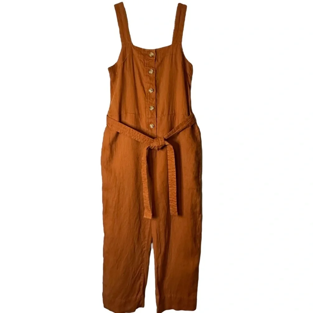 Everlane Burnt Orange The‎ Linen Jumpsuit Size 00